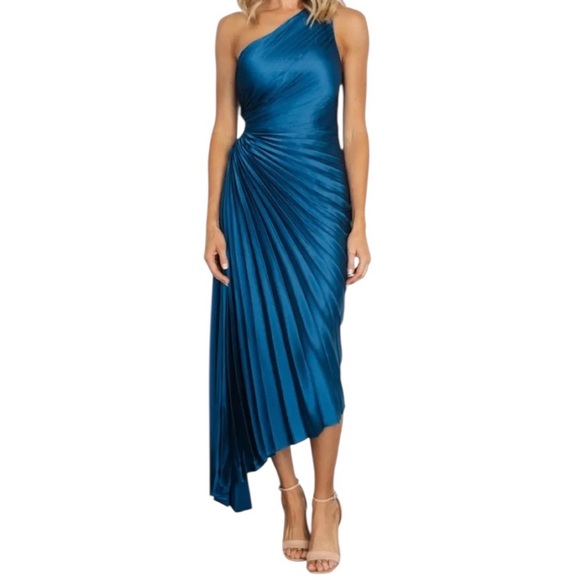 NWT $100 Dress Forum Green Formal  Dress with pleats one shoulder size M - Picture 5 of 11